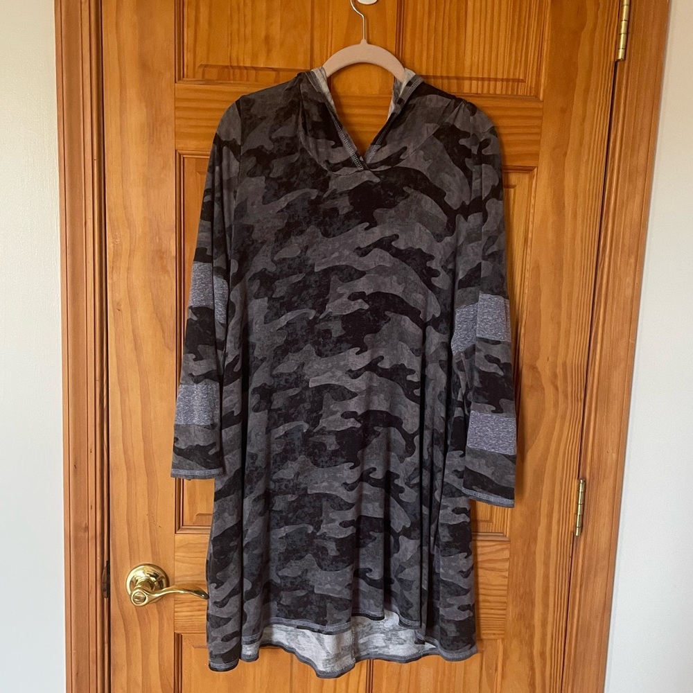 Gray Camouflage Hoodie Tunic